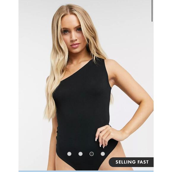 Flounce Club London Basic Plain One Shoulder Black Thong Bodysuit Sleeveless 6 - Picture 9 of 10